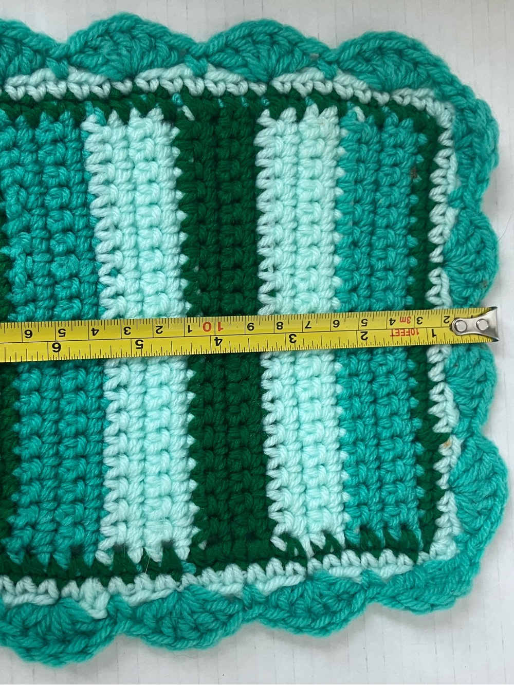 Hand-Crocheted Green Striped Kitchen Dining Cloths or Mats - Set of 7 Aprox 7” - Picture 6 of 10